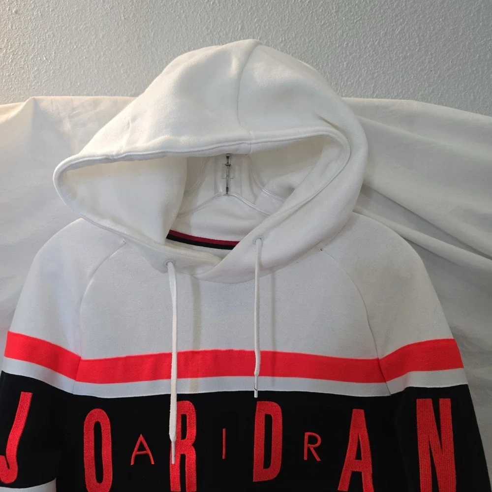 Nike Air Jordan Hoodie Men's S Pull-Over Sweatshirt White W/Orange & Black Retro
